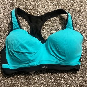 Victoria's Secret Blue and Black Sports Bra with Racerback Design